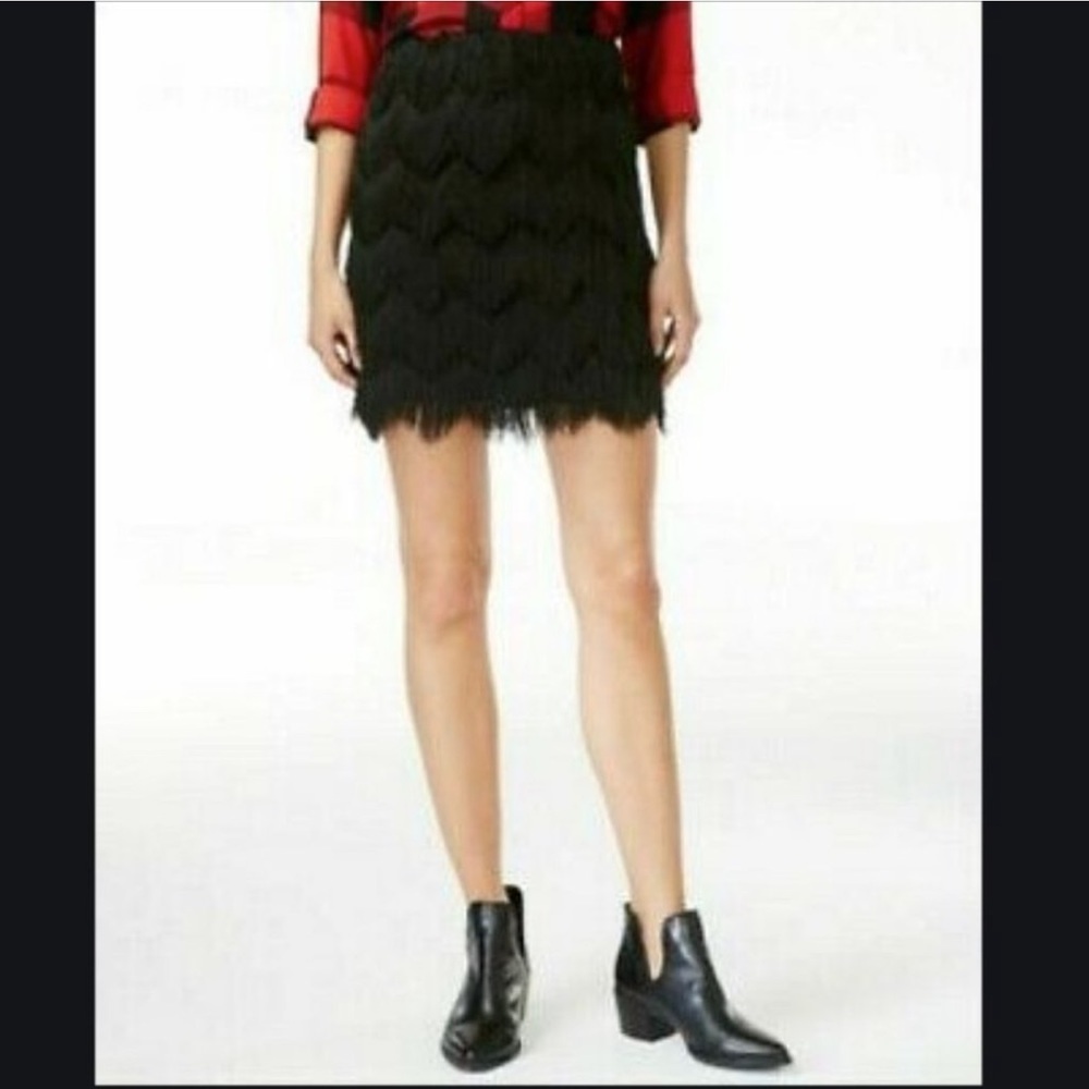Maison Jules Women’s‎ Geneva Black Fringe Hairy Rodeo Cowgirl Mini Skirt NWT S